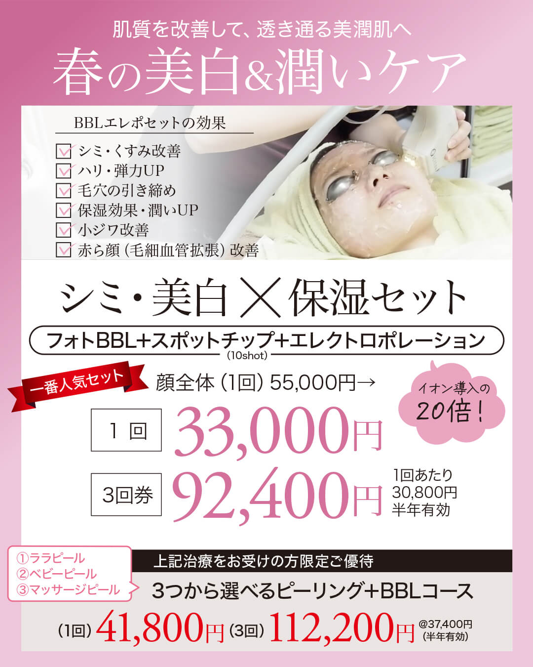 IPL光治療,フォトフェイシャル,フォトBBL,IPL,シミ,美白,赤み,イオン導入,ジェネシス